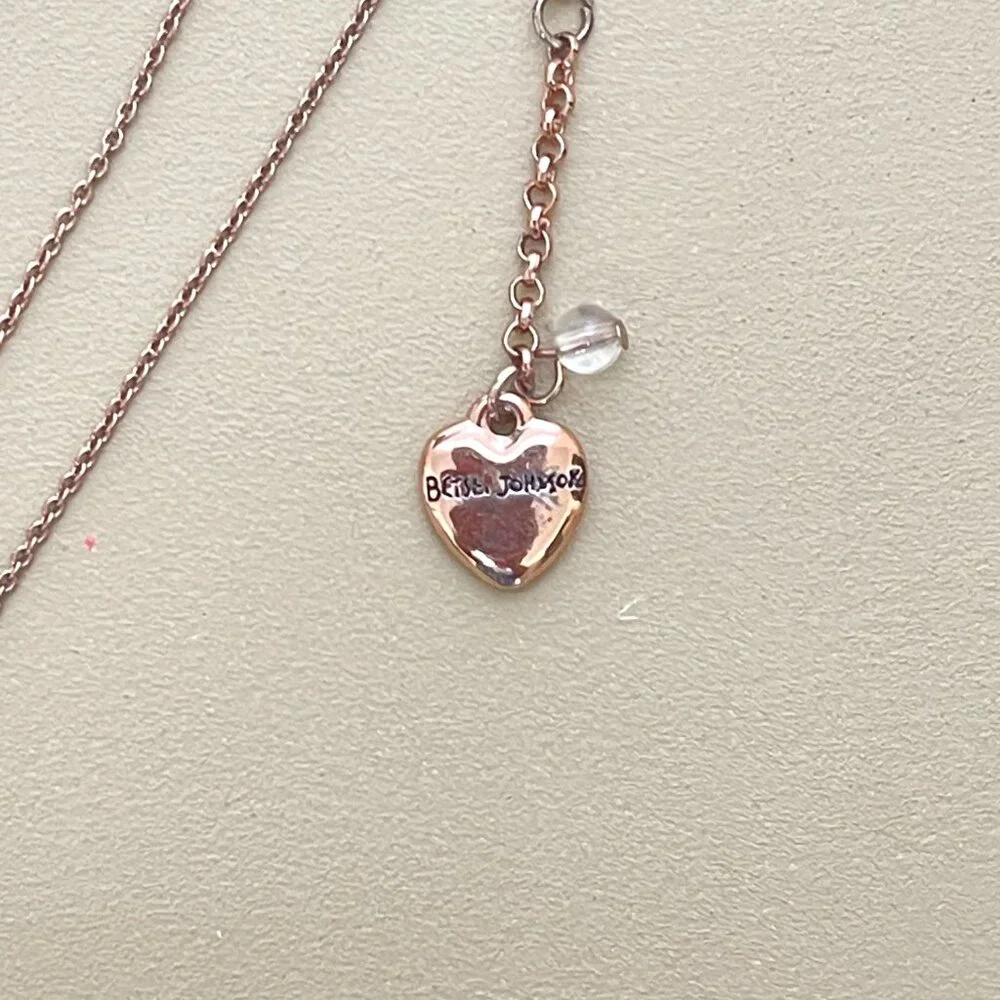 Betsey Johnson Necklace Rose Gold Crystal Heart Lariat
